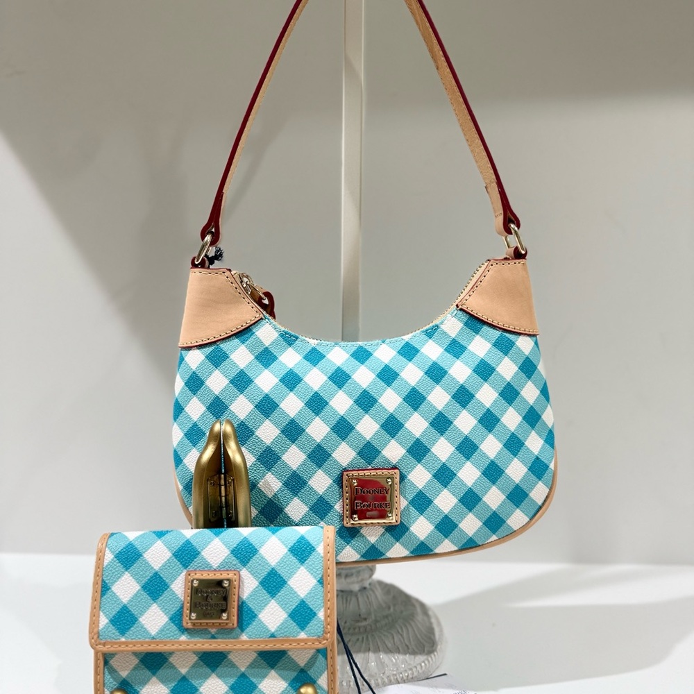 Dooney & Bourke Luna hobo Aqua Checkered Shoulder Bag and wallet